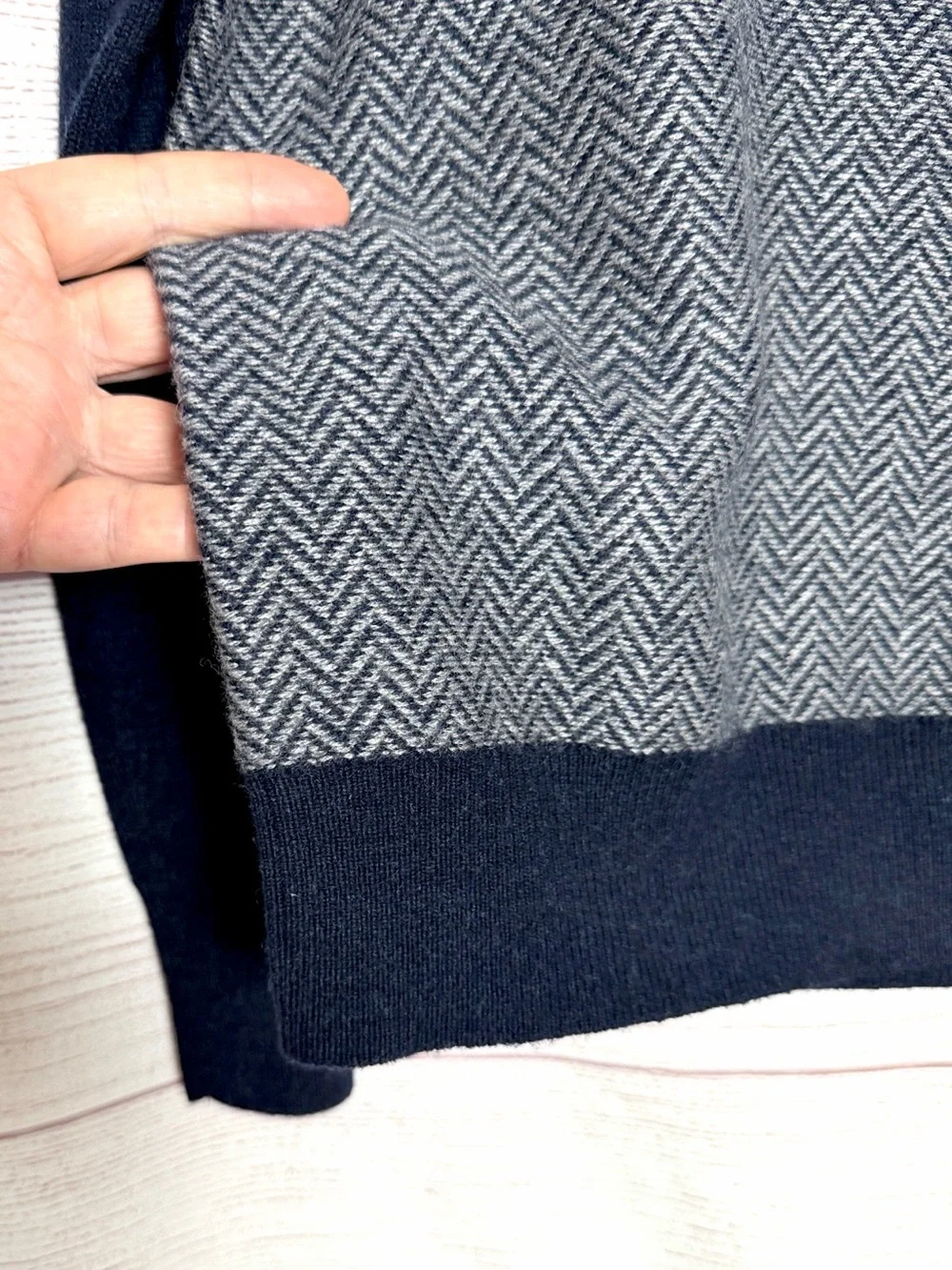 Eredi Pisano Wool Cashmere Grandpa Cardigan Herringbone Navy Gray sz L Slim NWT